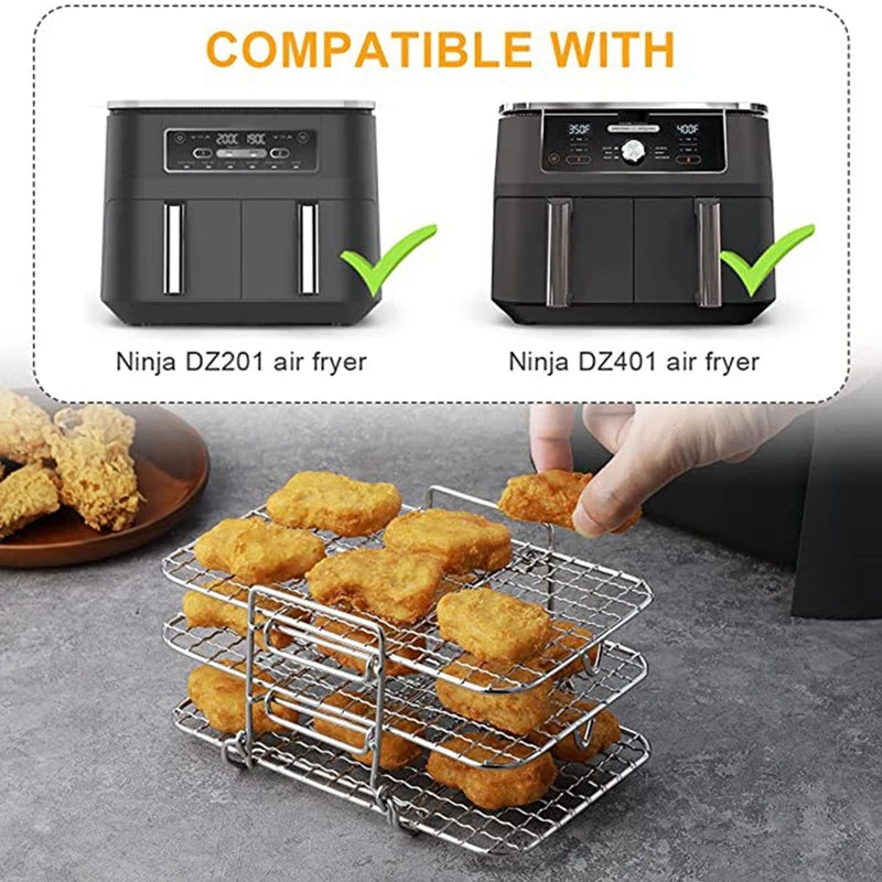 Air Fryer Rack For Ninja Dual Air Fryer 304 Stainless Steel Multi-Layer Dehydrator Rack Toast Rack Air Fryer Accessories