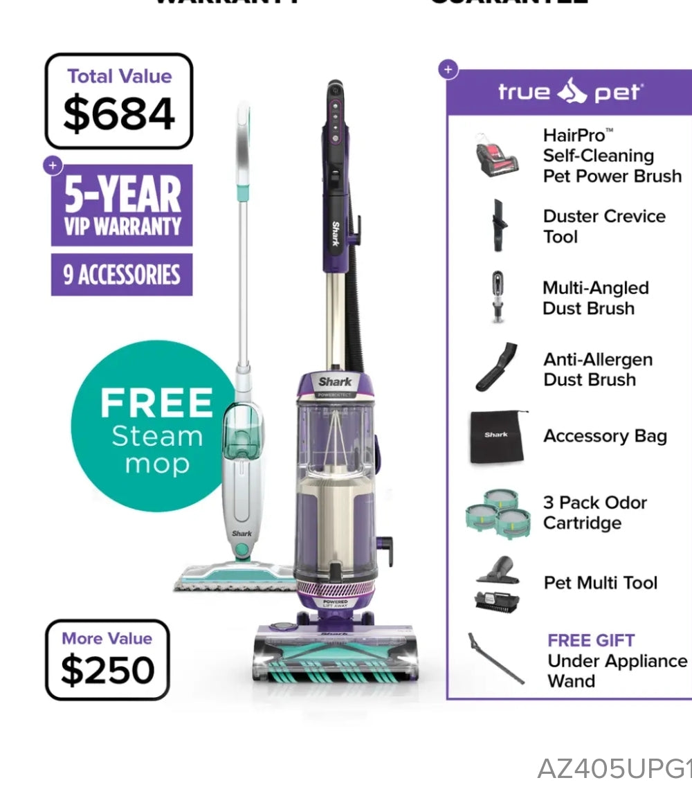 Shark® POWERDETECT™ Upright Vacuum with DuoClean Detect™ Technology & TruePet Upgrade Plus FREE Steam Mop