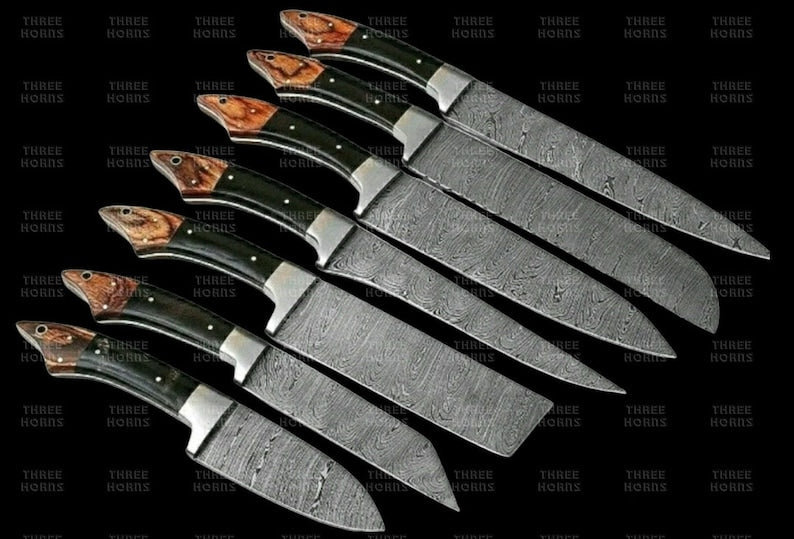 Handmade Damascus Steel Chef Set, Chef Set of 5 Pcs, Hand Forged Knives,  Anniversary Gift, Birthday Gift, Kitchen Knife Set, Gift for Him 